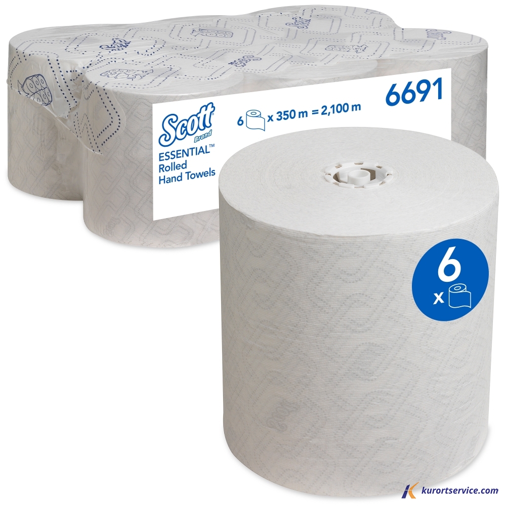 Бумажные полотенца в рулонах Scott Essential белые, 1 слой, 350 м, 6 рул/ко