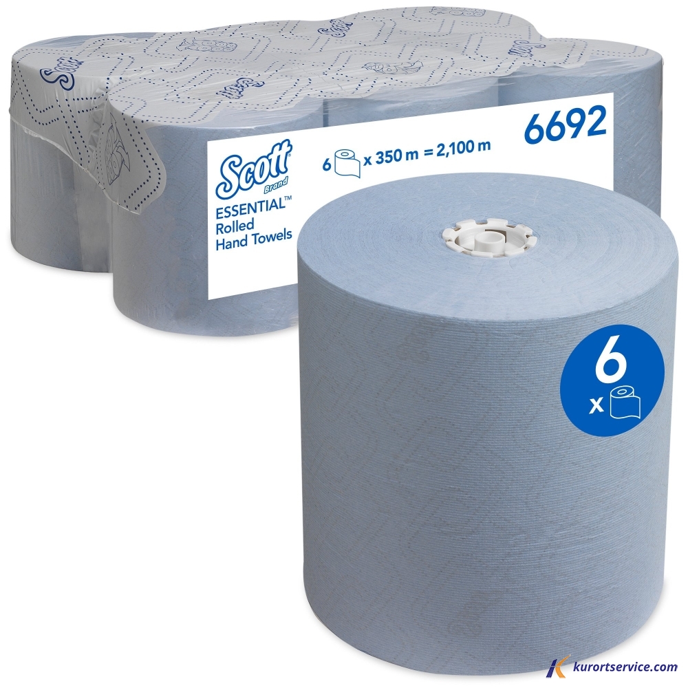 Бумажные полотенца в рулонах Scott Essential голубые, 1 слой, 350 м, 6 рул