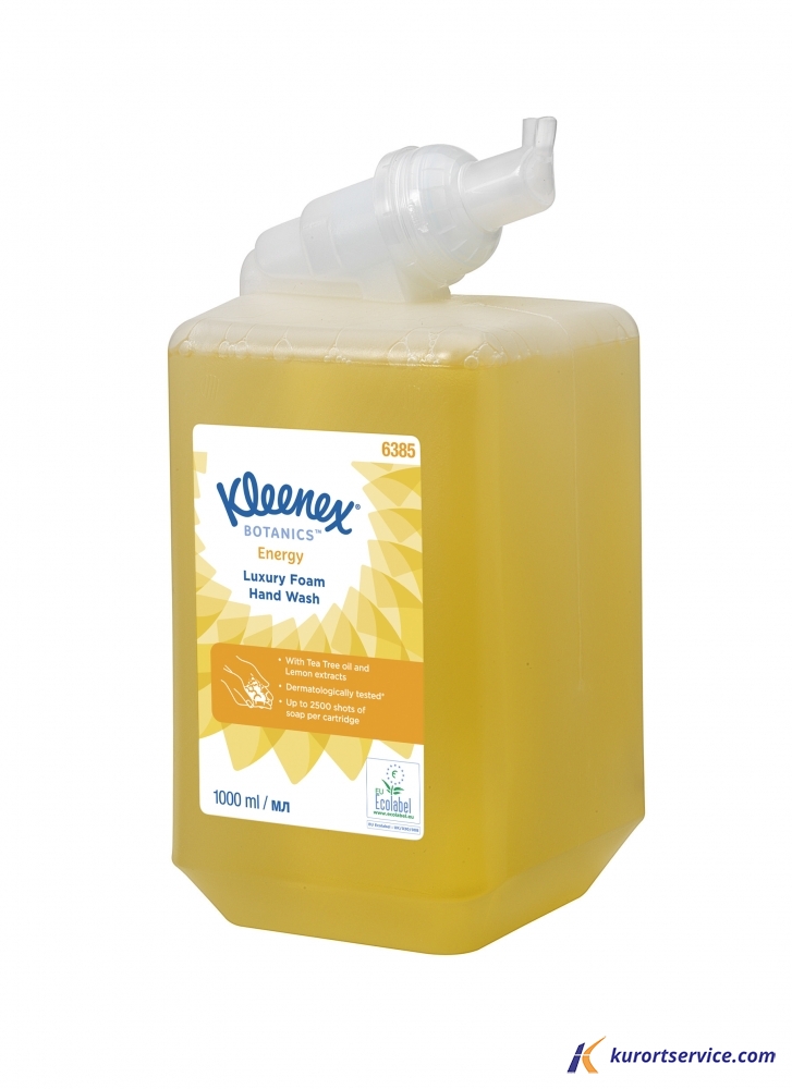 Жидкое мыло пенное для рук в кассетах Kleenex Energy Luxury, 1 литр, желтое