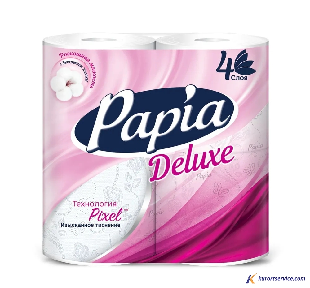 Туалетная бумага PAPIA Deluxe, 4 слоя, 16,8 м, 140 листов, 4рул/уп. 14уп./к
