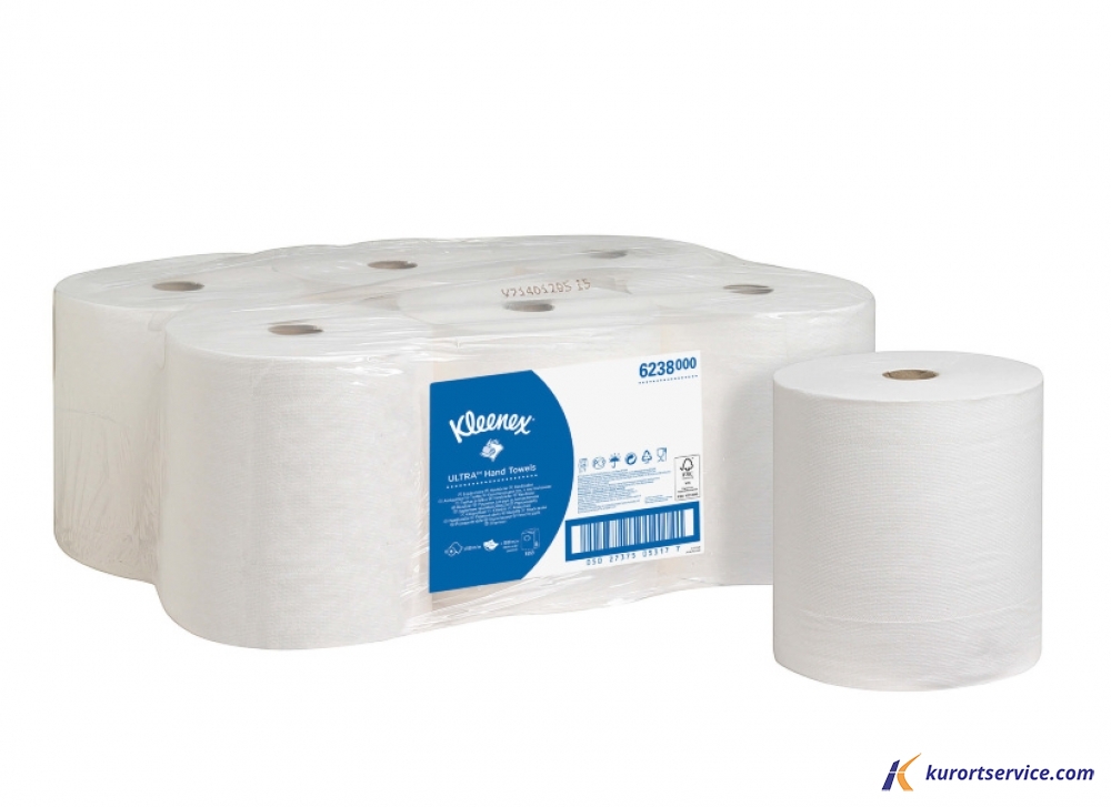 Бумажные полотенца в рулонах Kleenex Ultra белые, 2 слоя, 180м, 6 рул/кор