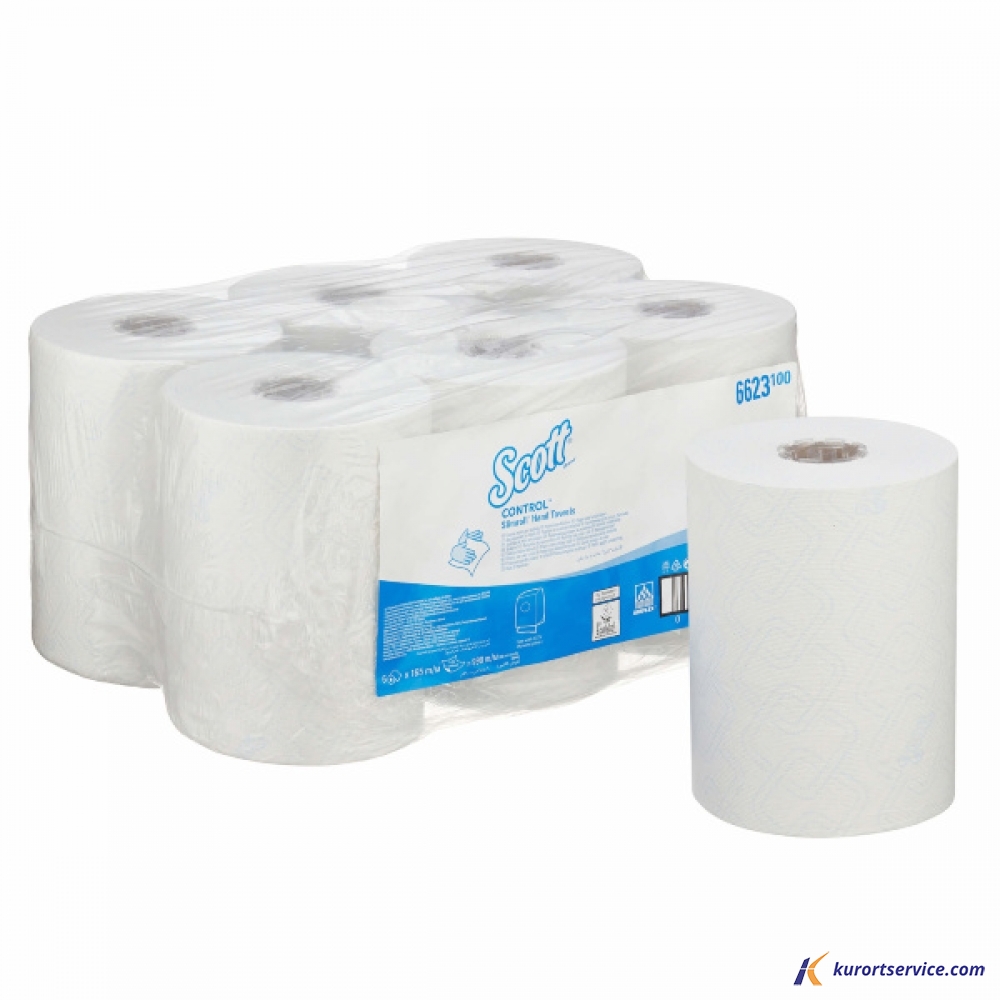 Бумажные полотенца в рулонах Scott Control Slimroll белые, 1 слой, 165 м, 6