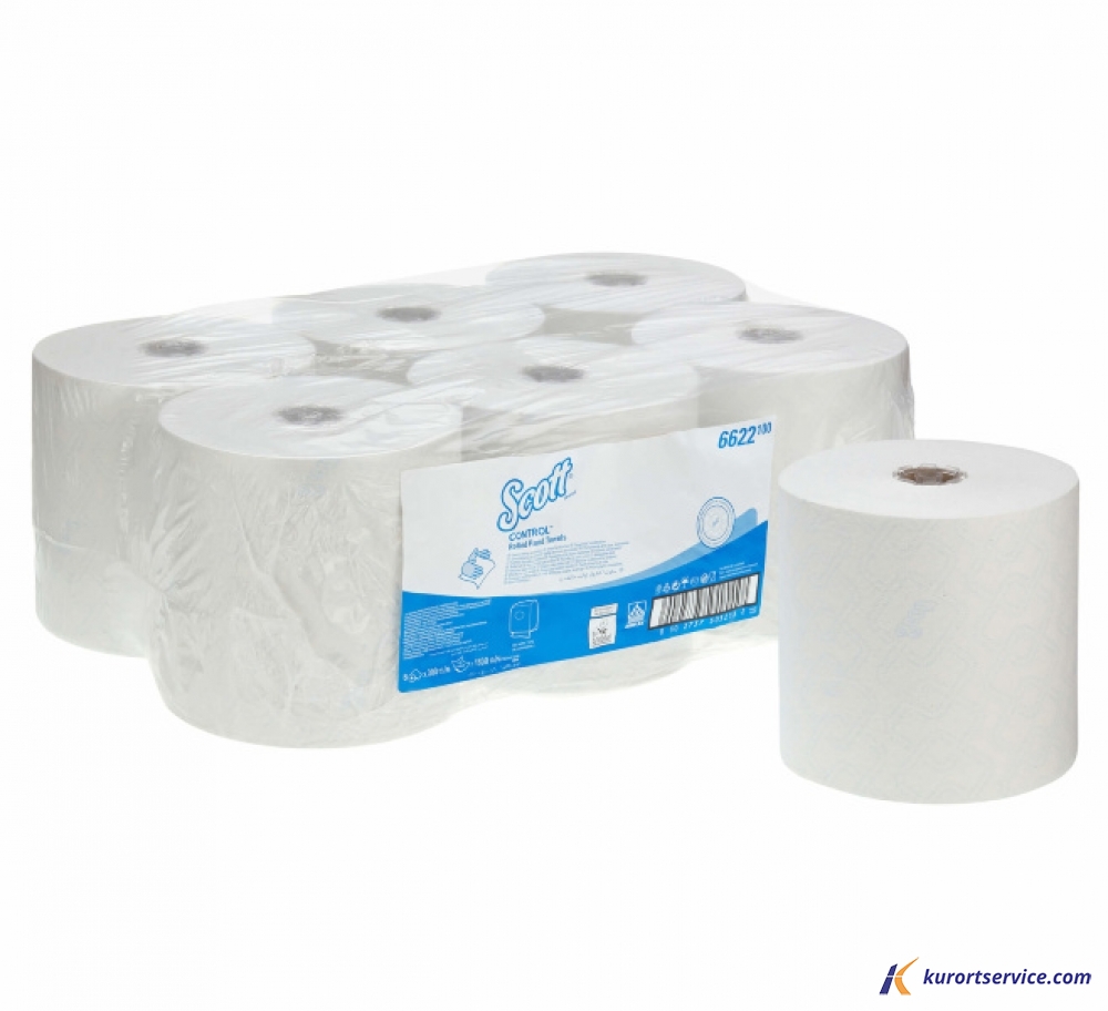 Бумажные полотенца в рулонах Scott Control белые, 1 слой, 300 м,  6 рул/кор
