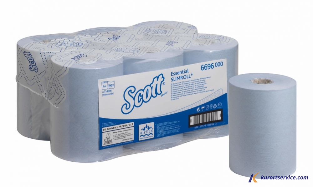 Бумажные полотенца в рулонах Scott Essential Slimroll голубые, 1 слой, 190 