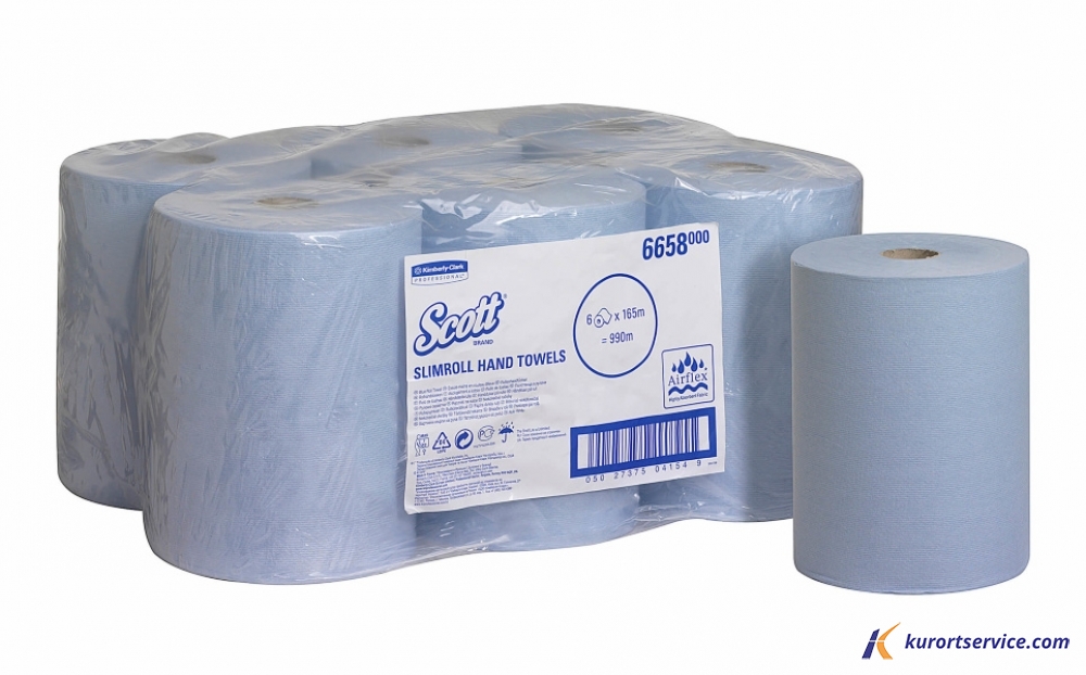 Бумажные полотенца в рулонах Scott Slimroll голубые 1 слой, 165 м, 6 рул/ко