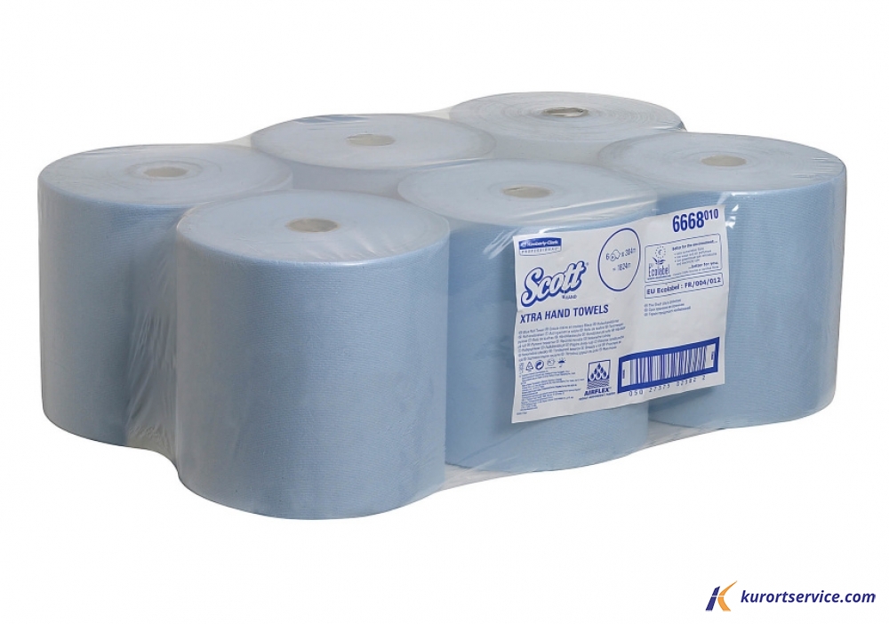 Бумажные полотенца в рулонах Scott Xtra голубые 1 слой, 304 м, 6 рул/кор