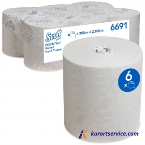 Бумажные полотенца в рулонах Scott Essential белые, 1 слой, 350 м, 6 рул/ко