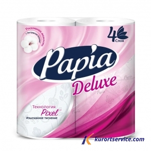 Туалетная бумага PAPIA Deluxe, 4 слоя, 16,8 м, 140 листов, 4рул/уп. 14уп./к