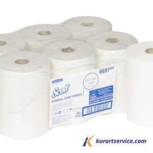 Бумажные полотенца в рулонах Scott Slimroll белые, 1 слой, 190 м, 6 рул/кор